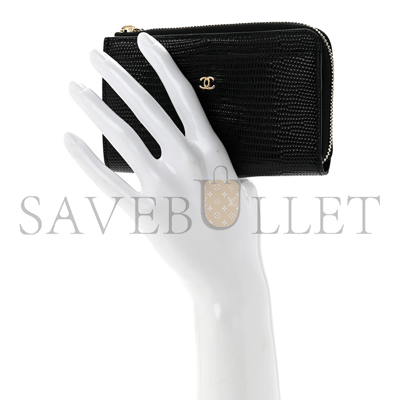 Ch**el CALFSKIN LIZARD EMBOSSED ZIPPED CARD HOLDER BLACK AP5192 (12*7.5*2.5cm)